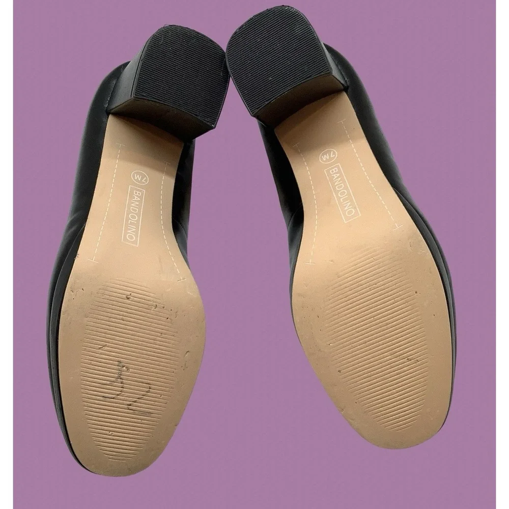 Bandolino Black Leather Platform Pumps Shoes Comfortable Dressy Black Heels Sz 7